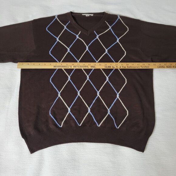 Turnbury Sweater Mens Size 48 Extra Fine Merino Wool V-Neck Pullover Brown Italy - Picture 8 of 16